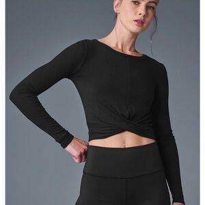 ALO Yoga Black Twist Front Long Sleeve Top